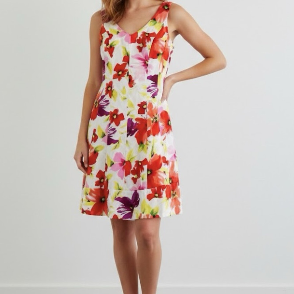 Ralph Lauren White Red Floral Mini V Cut A Line Dress 4